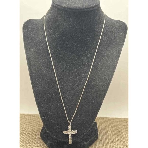 19" Box Chain Totem Pole Native American Pendant Necklace Sterling Italy 8162 - Picture 7 of 11